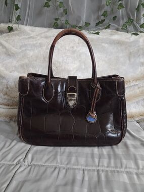 Dooney & Bourke Dark Brown Croc-Embossed Leather Satchel